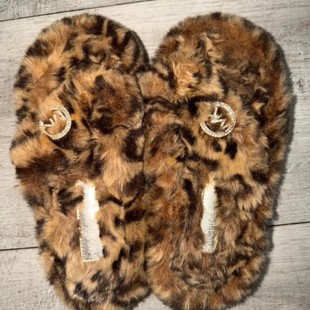 Michael Kors Jet Set Women's Slippers Fur‎ Brown Leopard Slide women size 7